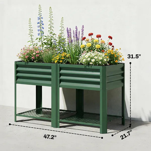 Outsunny Raised Garden Bed Galvanized Steel, Elevated Planter Box with Storage Shelf, Bed Liner, 31.5 Inch High, Green - product image 3