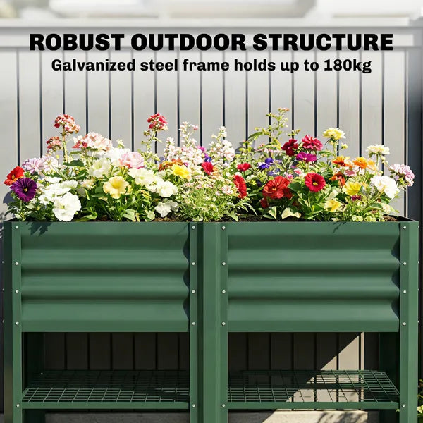 Outsunny Raised Garden Bed Galvanized Steel, Elevated Planter Box with Storage Shelf, Bed Liner, 31.5 Inch High, Green - product image 5