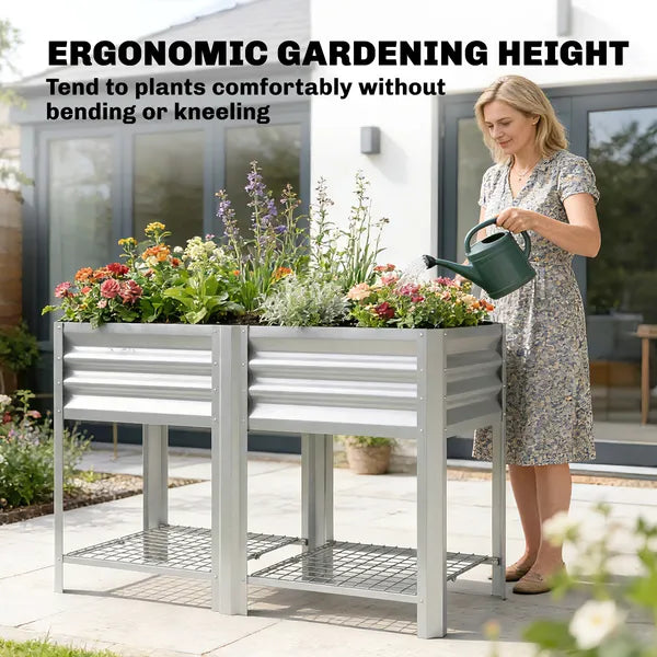 Outsunny Raised Garden Bed Galvanized Steel, Elevated Planter Box with Storage Shelf, Bed Liner, 31.5 Inch High, Silver - product image 6