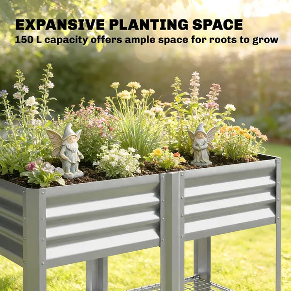 Outsunny Raised Garden Bed Galvanized Steel, Elevated Planter Box with Storage Shelf, Bed Liner, 31.5 Inch High, Silver - product image 4