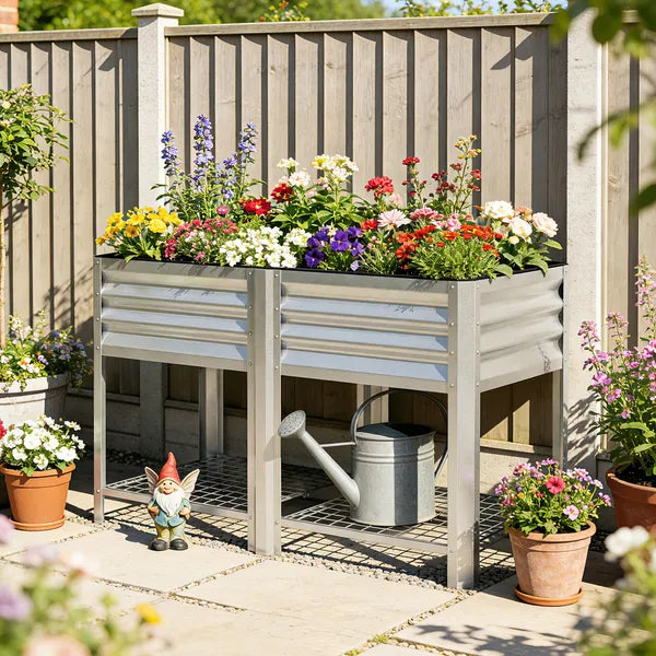 Outsunny Raised Garden Bed Galvanized Steel, Elevated Planter Box with Storage Shelf, Bed Liner, 31.5 Inch High, Silver - product image 2