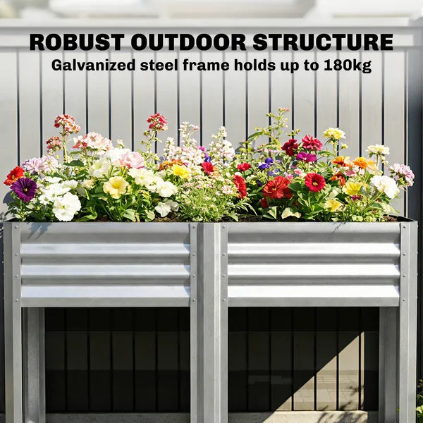 Outsunny Raised Garden Bed Galvanized Steel, Elevated Planter Box with Storage Shelf, Bed Liner, 31.5 Inch High, Silver - product image 5