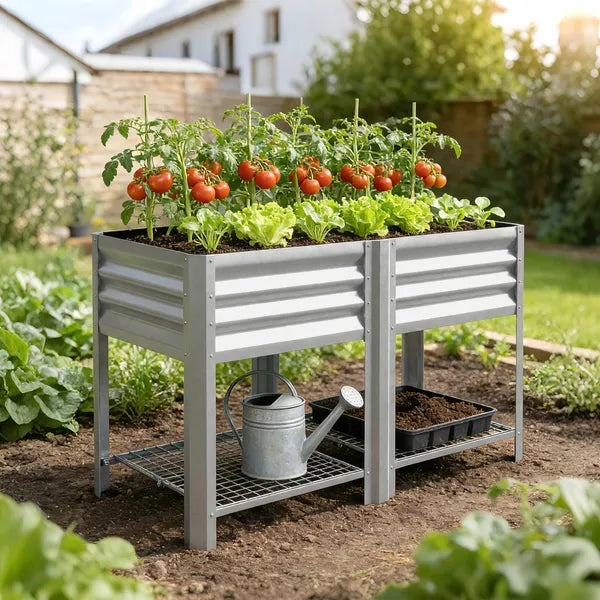 Outsunny Raised Garden Bed Galvanized Steel, Elevated Planter Box with Storage Shelf, Bed Liner, 31.5 Inch High, Silver - product image 10