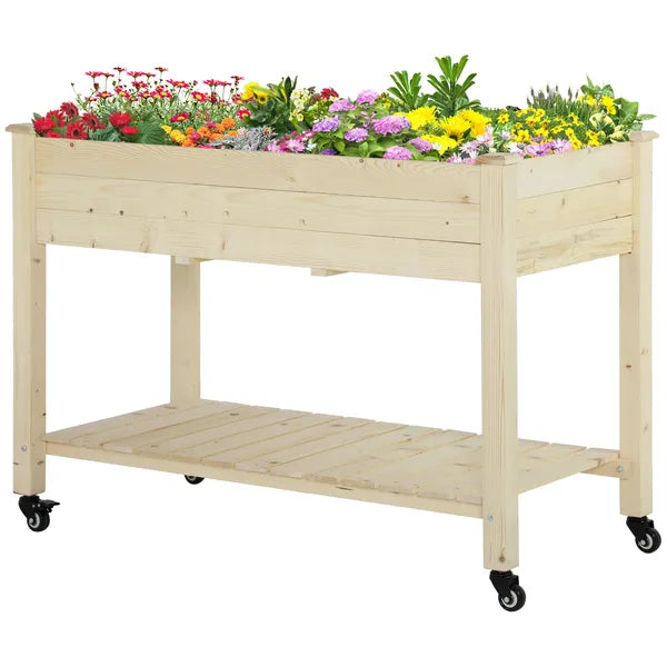 Raised Garden Bed Mobile Elevated Wood Planter Box with Lockable Wheels, Storage Shelf for Herbs and Vegetables Backyard Patio Balcony Zebrano - product image 11