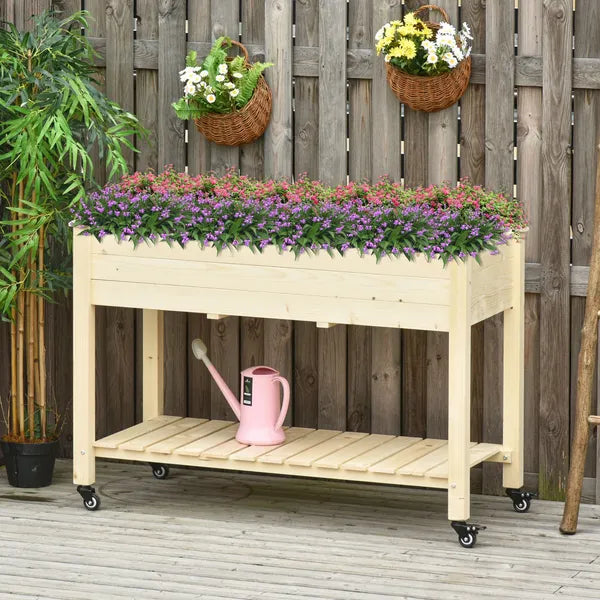 Raised Garden Bed Mobile Elevated Wood Planter Box with Lockable Wheels, Storage Shelf for Herbs and Vegetables Backyard Patio Balcony Zebrano - product image 2