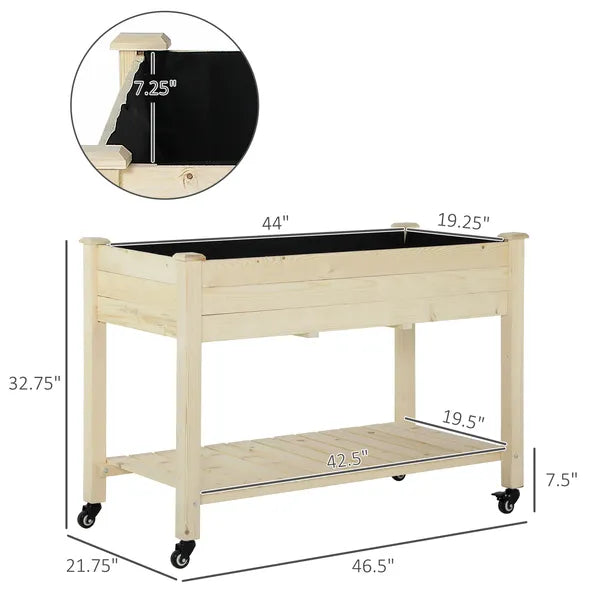 Raised Garden Bed Mobile Elevated Wood Planter Box with Lockable Wheels, Storage Shelf for Herbs and Vegetables Backyard Patio Balcony Zebrano - product image 3