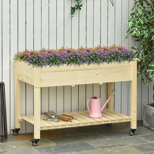 Raised Garden Bed Mobile Elevated Wood Planter Box with Lockable Wheels, Storage Shelf for Herbs and Vegetables Backyard Patio Balcony Zebrano - product image 10