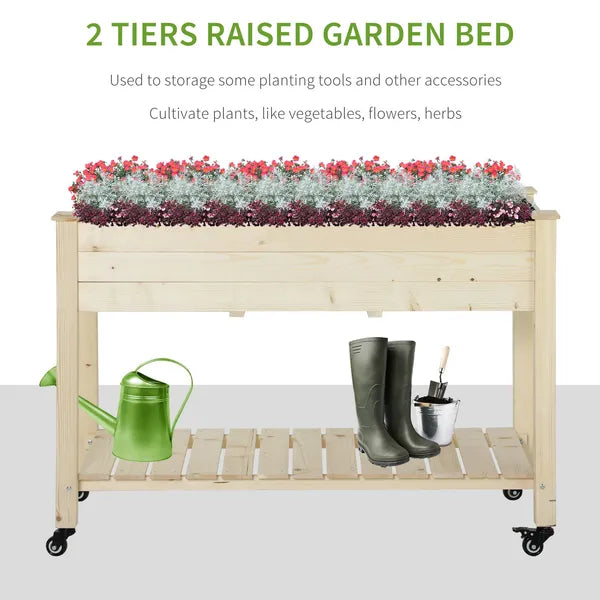Raised Garden Bed Mobile Elevated Wood Planter Box with Lockable Wheels, Storage Shelf for Herbs and Vegetables Backyard Patio Balcony Zebrano - product image 4
