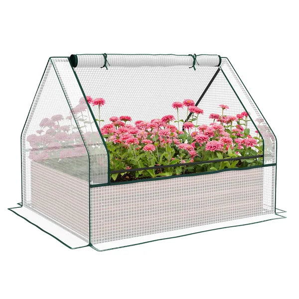 Outsunny Raised Garden Bed, Outdoor Metal Planter Box with Mini Greenhouse, White and Brown - product image 11