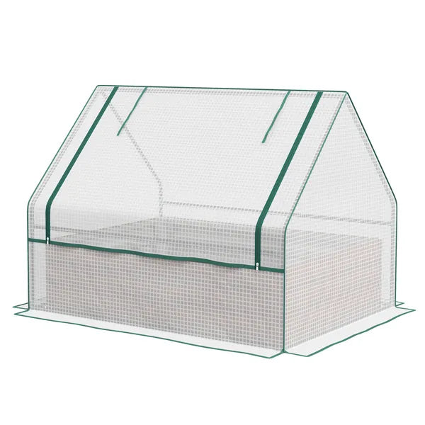 Outsunny Raised Garden Bed, Outdoor Metal Planter Box with Mini Greenhouse, White and Brown - product image 1