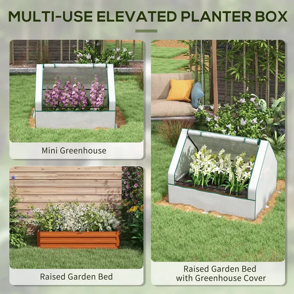 Outsunny Raised Garden Bed, Outdoor Metal Planter Box with Mini Greenhouse, White and Brown - product image 4