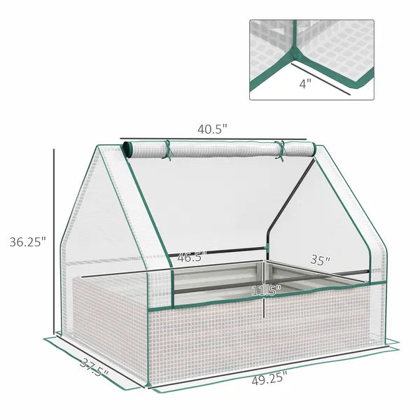 Outsunny Raised Garden Bed, Outdoor Metal Planter Box with Mini Greenhouse, White and Brown - product image 3