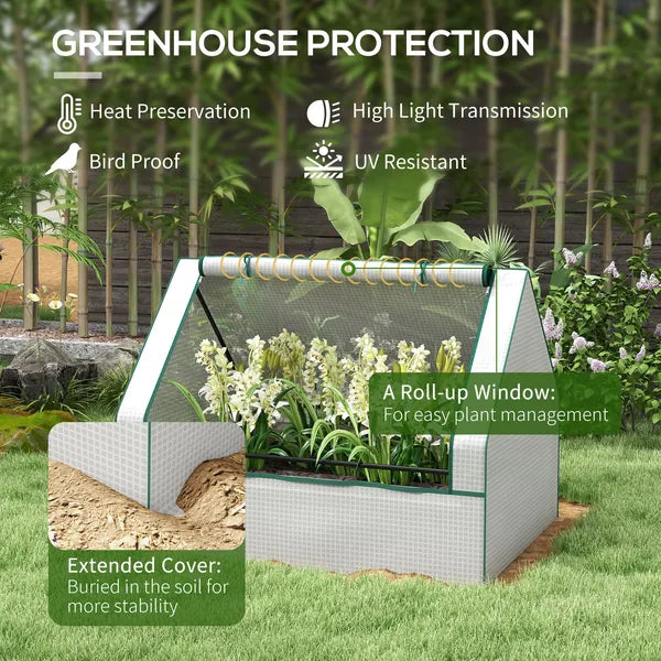 Outsunny Raised Garden Bed, Outdoor Metal Planter Box with Mini Greenhouse, White and Brown - product image 5