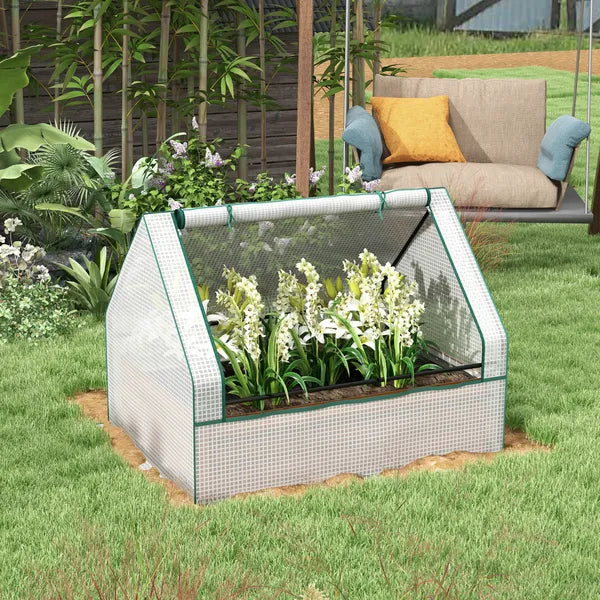 Outsunny Raised Garden Bed, Outdoor Metal Planter Box with Mini Greenhouse, White and Brown - product image 10