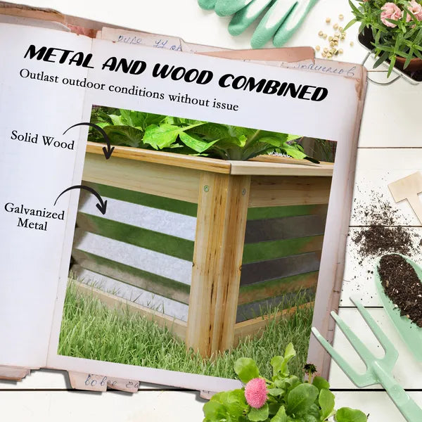 Raised Garden Bed, Planter Box, Metal and Wood Combined, for Growing Flowers, Herbs and Vegetables - product image 4