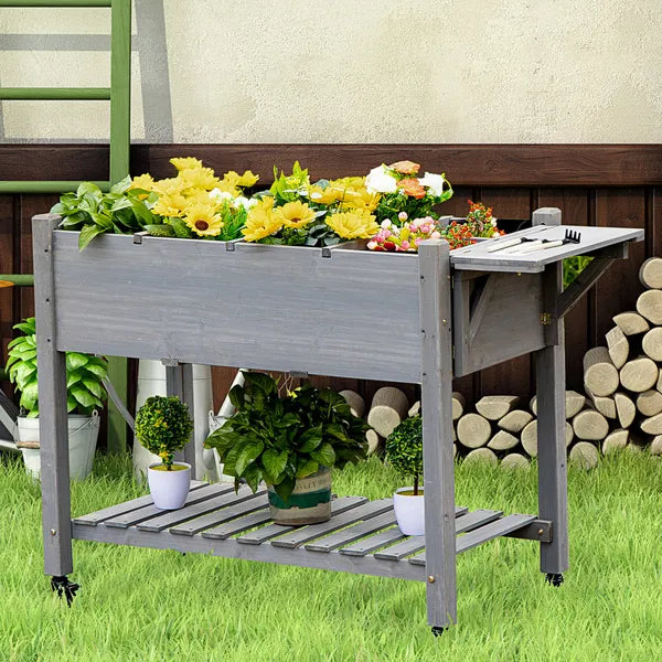 Outsunny Raised Garden Bed Planter Box with 8 Grow Grids, Storage Shelf and Lockable Wheels - product image 2