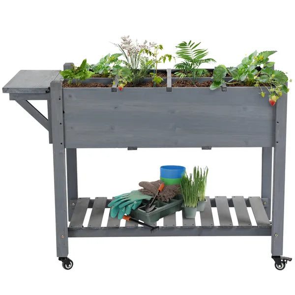Outsunny Raised Garden Bed Planter Box with 8 Grow Grids, Storage Shelf and Lockable Wheels - product image 11