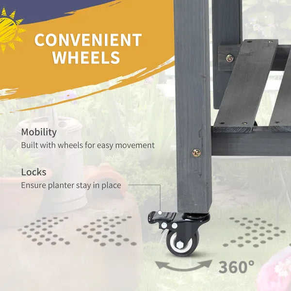 Outsunny Raised Garden Bed Planter Box with 8 Grow Grids, Storage Shelf and Lockable Wheels - product image 5