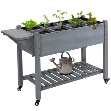 Outsunny Raised Garden Bed Planter Box with 8 Grow Grids, Storage Shelf and Lockable Wheels - product image 1