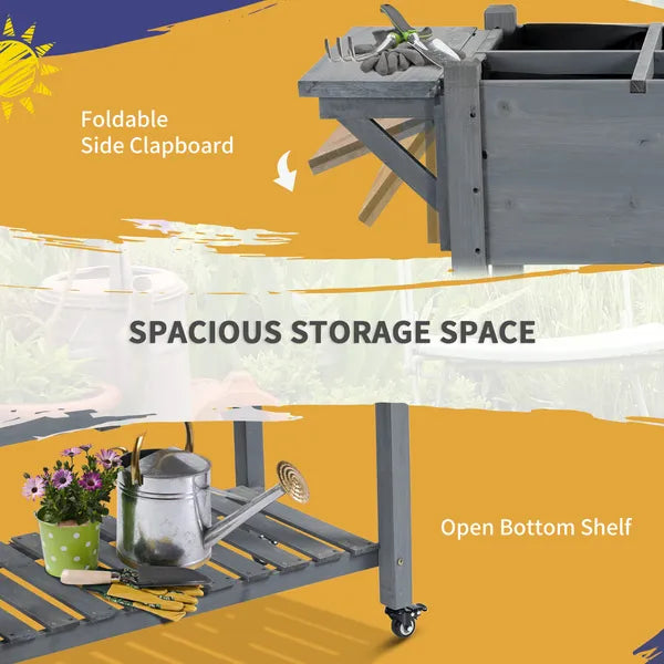 Outsunny Raised Garden Bed Planter Box with 8 Grow Grids, Storage Shelf and Lockable Wheels - product image 7
