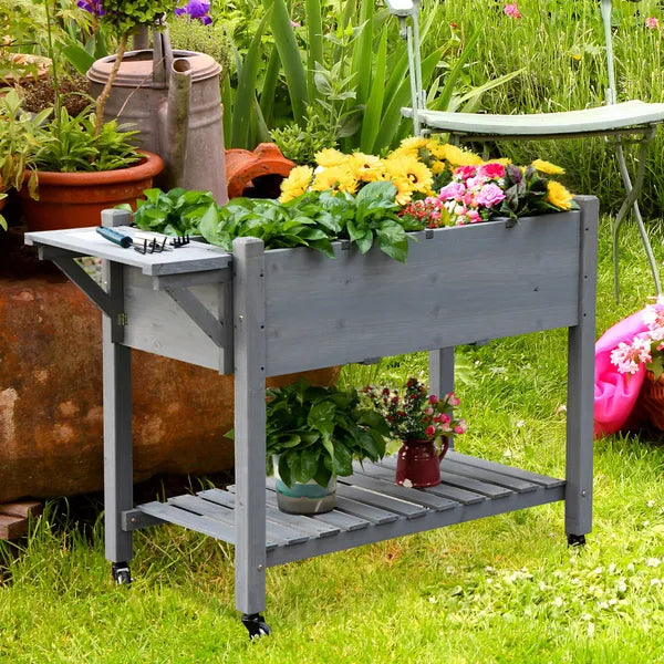 Outsunny Raised Garden Bed Planter Box with 8 Grow Grids, Storage Shelf and Lockable Wheels - product image 10