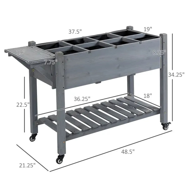 Outsunny Raised Garden Bed Planter Box with 8 Grow Grids, Storage Shelf and Lockable Wheels - product image 3