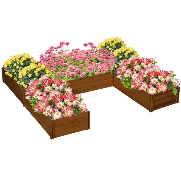 Outsunny Raised Garden Bed, Set of 5 Large Wooden Box Planters for Outdoor Plants Vegetables Flowers Herbs, 7.5x7.5x1ft, Brown - product image 1