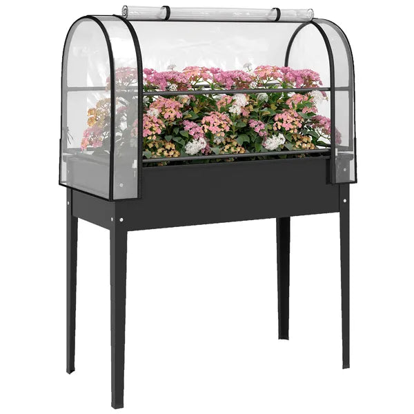 Outsunny 39.4 Inch Raised Garden Bed with Flip Up Greenhouse Cover Black - product image 11