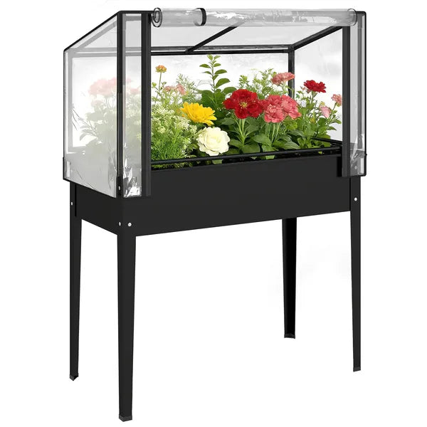 Outsunny 39.4 Inch Raised Garden Bed with Adjustable Flip Up Greenhouse Cover Black - product image 11