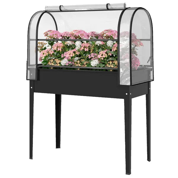 Outsunny 39.4 Inch Raised Garden Bed with Flip Up Greenhouse Cover Black - product image 1