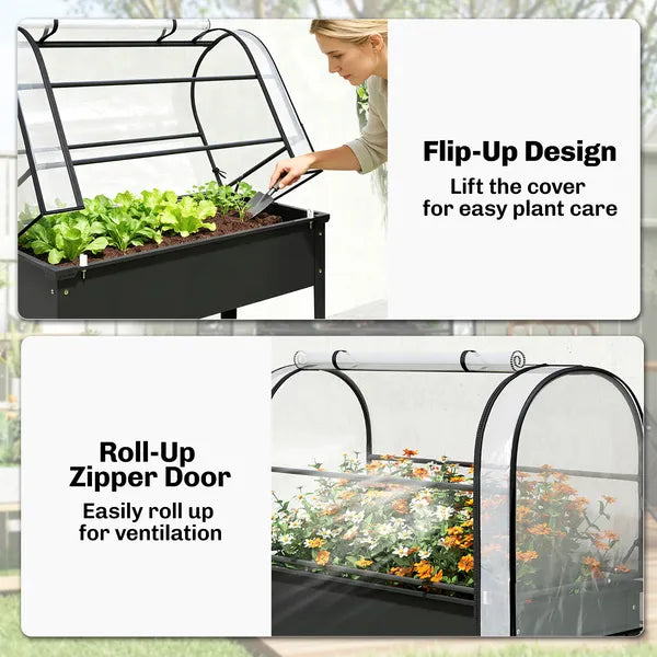 Outsunny 39.4 Inch Raised Garden Bed with Flip Up Greenhouse Cover Black - product image 6