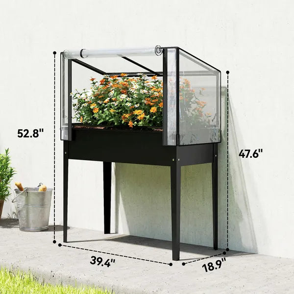 Outsunny 39.4 Inch Raised Garden Bed with Adjustable Flip Up Greenhouse Cover Black - product image 3