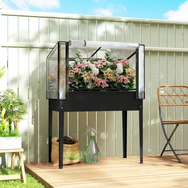 Outsunny 39.4 Inch Raised Garden Bed with Adjustable Flip Up Greenhouse Cover Black - product image 2