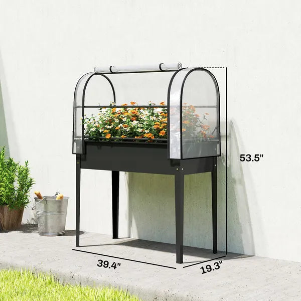 Outsunny 39.4 Inch Raised Garden Bed with Flip Up Greenhouse Cover Black - product image 3
