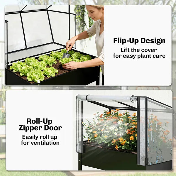 Outsunny 39.4 Inch Raised Garden Bed with Adjustable Flip Up Greenhouse Cover Black - product image 6