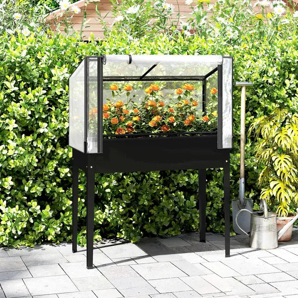 Outsunny 39.4 Inch Raised Garden Bed with Adjustable Flip Up Greenhouse Cover Black - product image 10