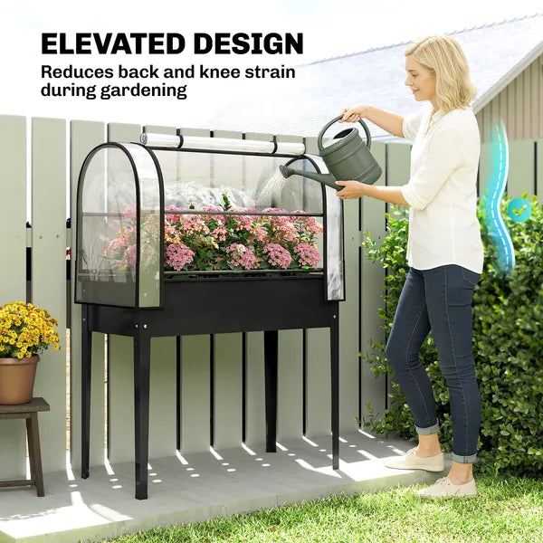 Outsunny 39.4 Inch Raised Garden Bed with Flip Up Greenhouse Cover Black - product image 7