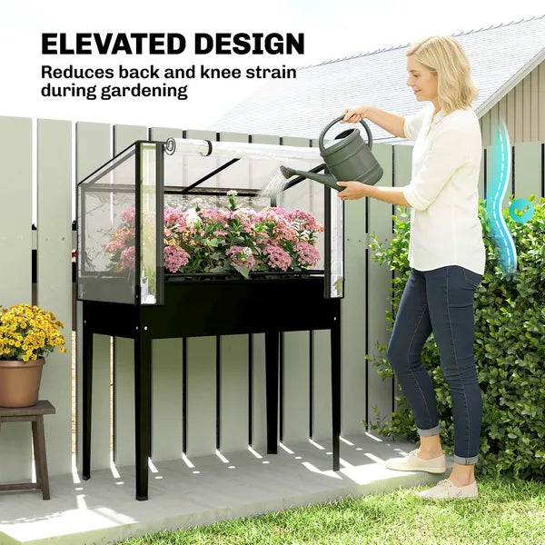 Outsunny 39.4 Inch Raised Garden Bed with Adjustable Flip Up Greenhouse Cover Black - product image 7