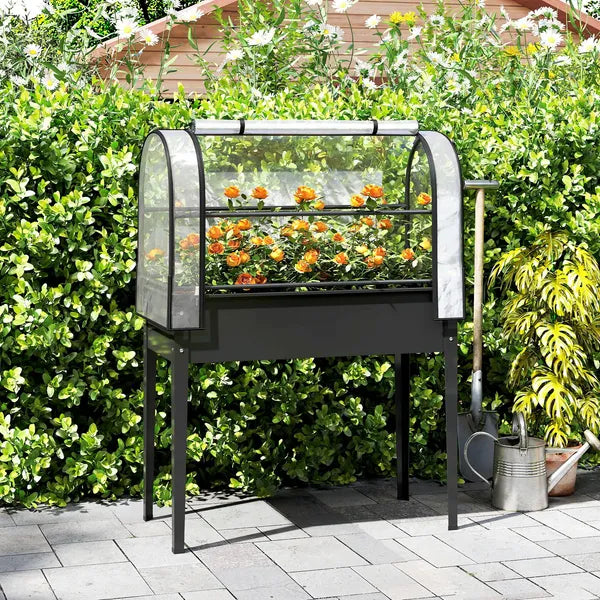 Outsunny 39.4 Inch Raised Garden Bed with Flip Up Greenhouse Cover Black - product image 10