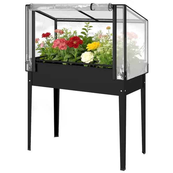 Outsunny 39.4 Inch Raised Garden Bed with Adjustable Flip Up Greenhouse Cover Black - product image 1