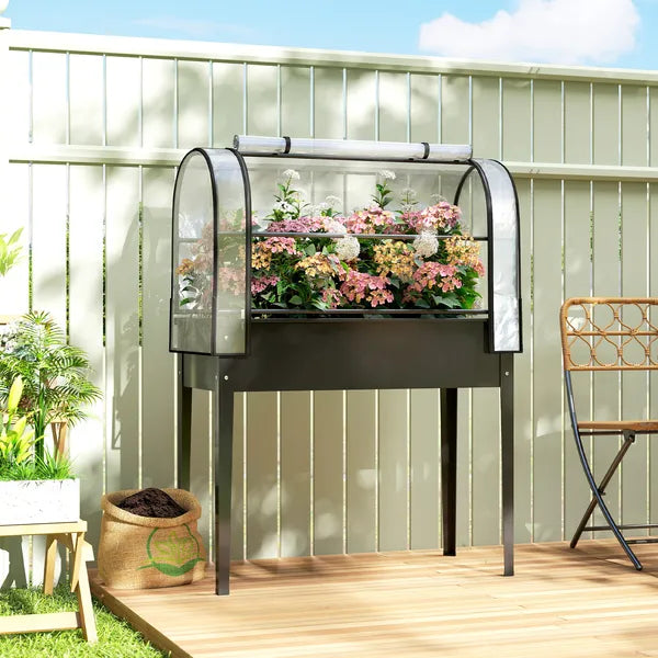 Outsunny 39.4 Inch Raised Garden Bed with Flip Up Greenhouse Cover Black - product image 2
