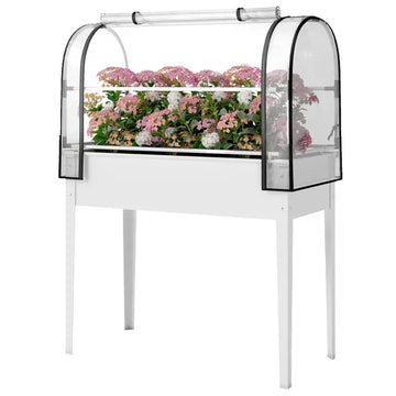 Outsunny Raised Garden Bed with Flip-Up Greenhouse Cover, Metal Elevated Garden Bed with Legs and Drainage Hole, White - product image 1