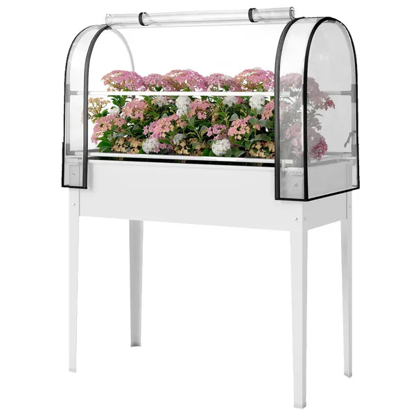 Outsunny Raised Garden Bed with Flip-Up Greenhouse Cover, Metal Elevated Garden Bed with Legs and Drainage Hole, White - product image 1
