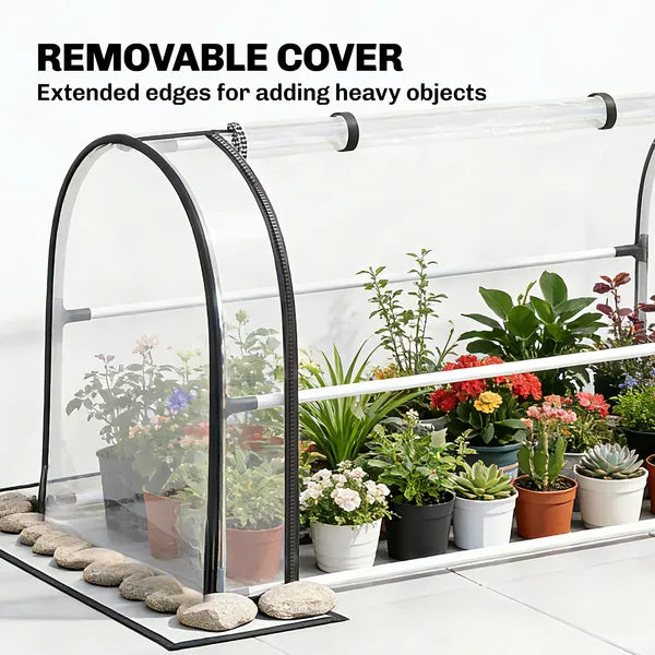 Outsunny Raised Garden Bed with Flip-Up Greenhouse Cover, Metal Elevated Garden Bed with Legs and Drainage Hole, White - product image 5