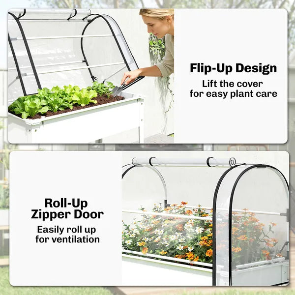 Outsunny Raised Garden Bed with Flip-Up Greenhouse Cover, Metal Elevated Garden Bed with Legs and Drainage Hole, White - product image 6