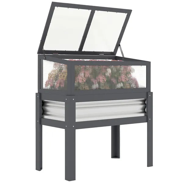 Outsunny Raised Garden Bed with Flip-Up Mini Greenhouse, Elevated Planter Box with Legs and Bed Liner for Flowers, Vegetables - product image 11