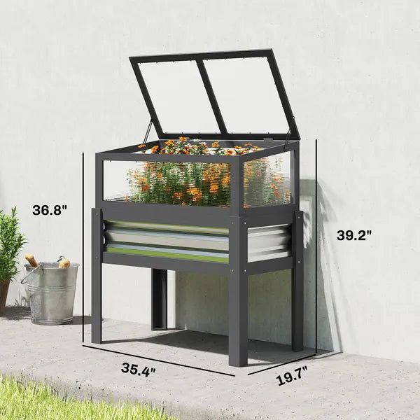 Outsunny Raised Garden Bed with Flip-Up Mini Greenhouse, Elevated Planter Box with Legs and Bed Liner for Flowers, Vegetables - product image 3
