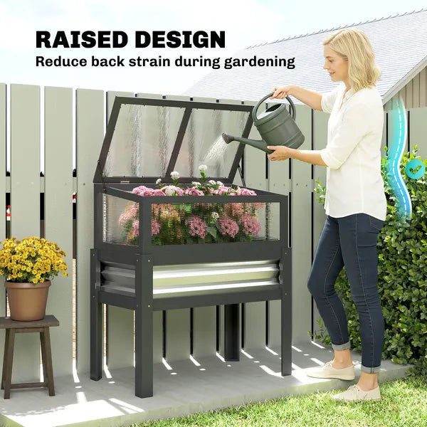 Outsunny Raised Garden Bed with Flip-Up Mini Greenhouse, Elevated Planter Box with Legs and Bed Liner for Flowers, Vegetables - product image 6