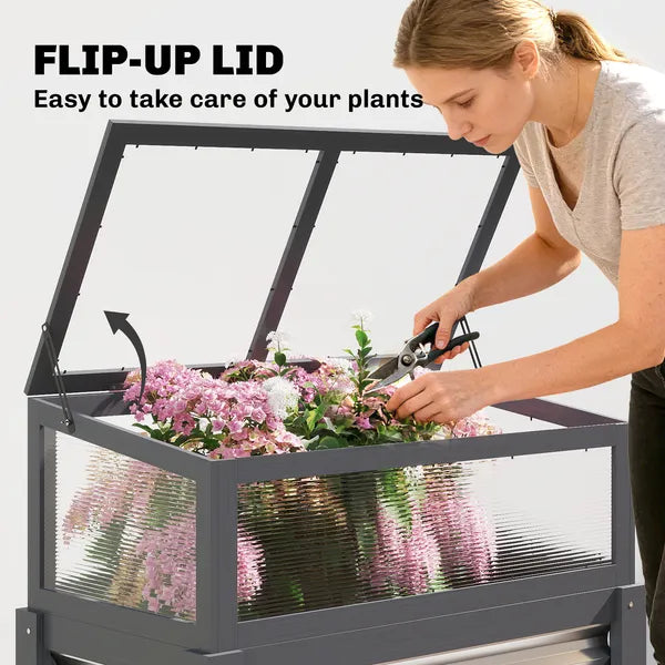 Outsunny Raised Garden Bed with Flip-Up Mini Greenhouse, Elevated Planter Box with Legs and Bed Liner for Flowers, Vegetables - product image 5