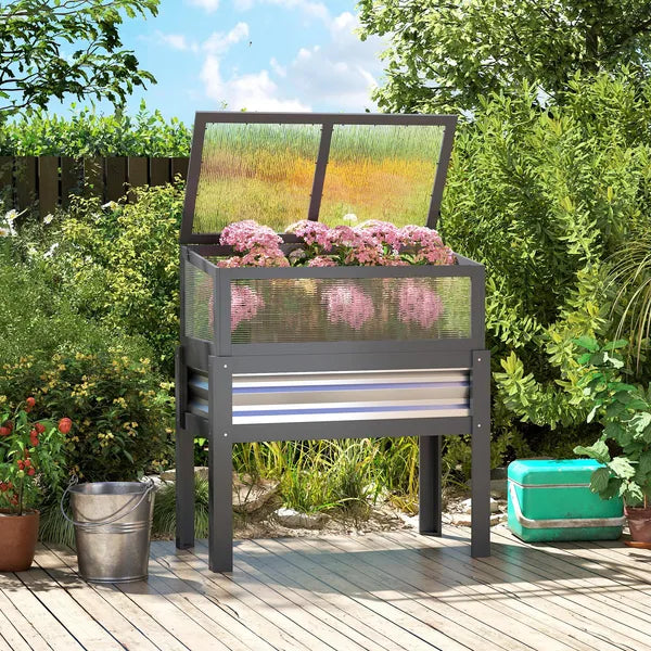 Outsunny Raised Garden Bed with Flip-Up Mini Greenhouse, Elevated Planter Box with Legs and Bed Liner for Flowers, Vegetables - product image 10